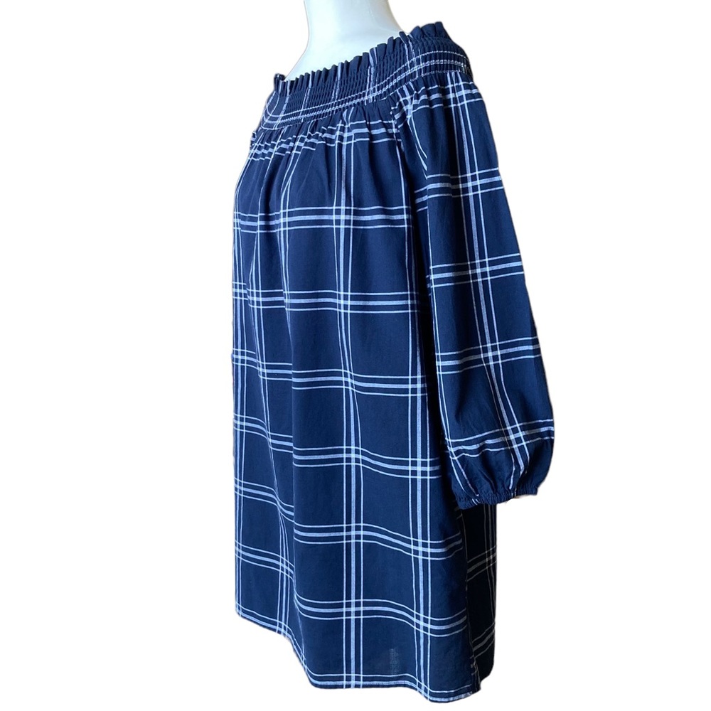 Abercrombie & Fitch Women’s off-the shoulder puff sleeves navy plaid dress Sz M - Picture 6 of 15